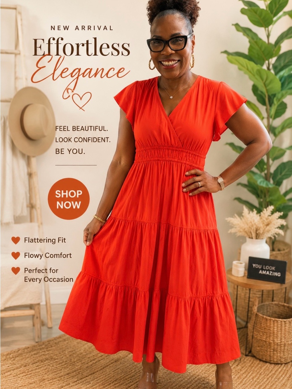 Vibrant Red V-Neck Tiered Maxi Dress